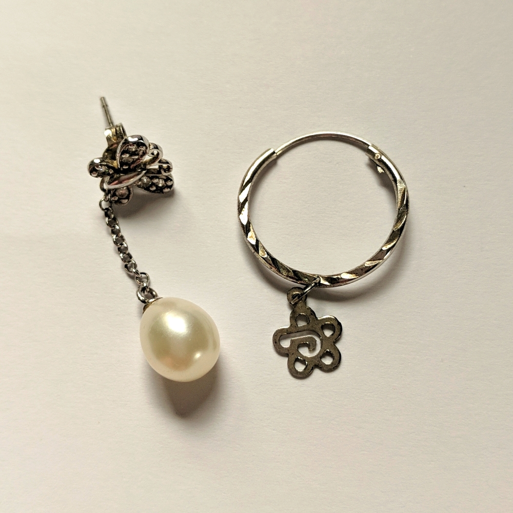 Pearl 925 silver Asymmetric earrings